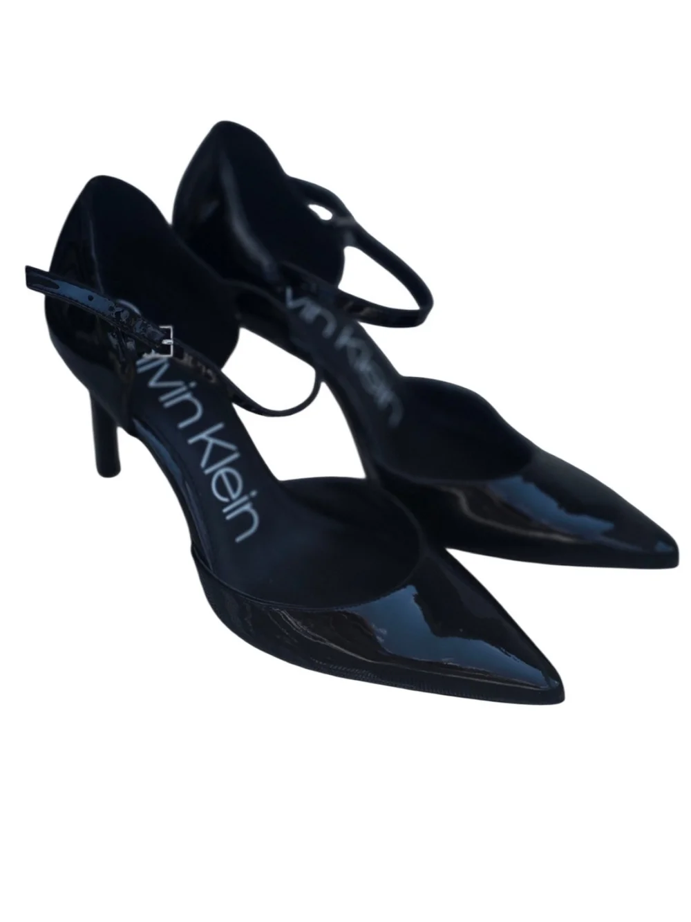 Calvin Klein Women's Black Patent Pointed-Toe Ankle-Strap Heels